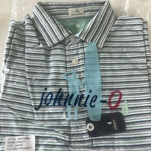 NWT in plastic, Johnnie-O striped polo size L